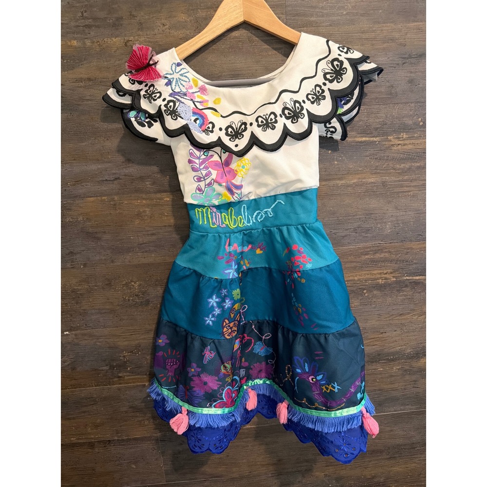 Disney Encanto Mirabel Costume Dress Girls Size 3 White Blue Floral Butterfly